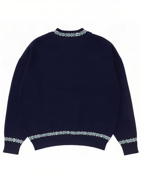 Bentley Womens V-Neck Jumper Sweater UK 16 Large Navy Blue Fair Isle