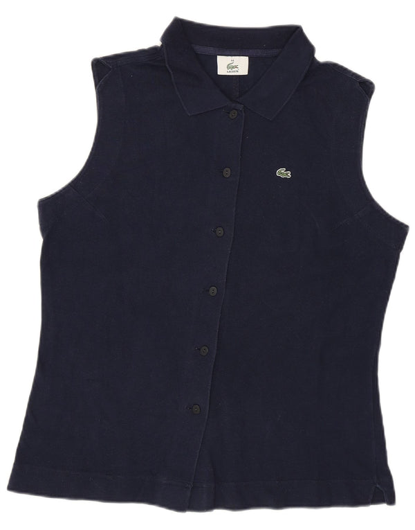 Lacoste Womens Sleeveless Shirt Blouse Size 44 Large Navy Blue Cotton