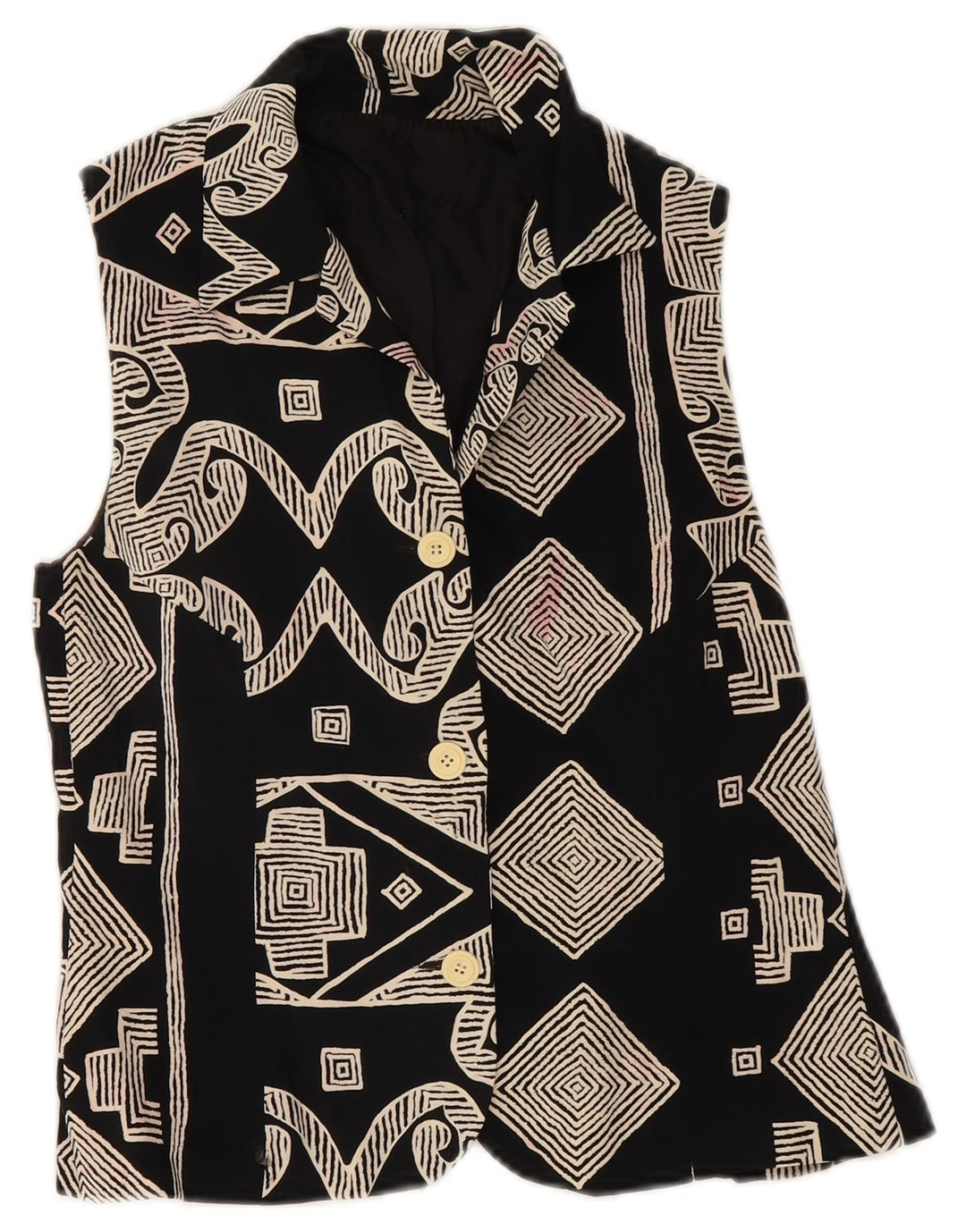 Vintage Womens Waistcoat UK 8 Small Black Geometric