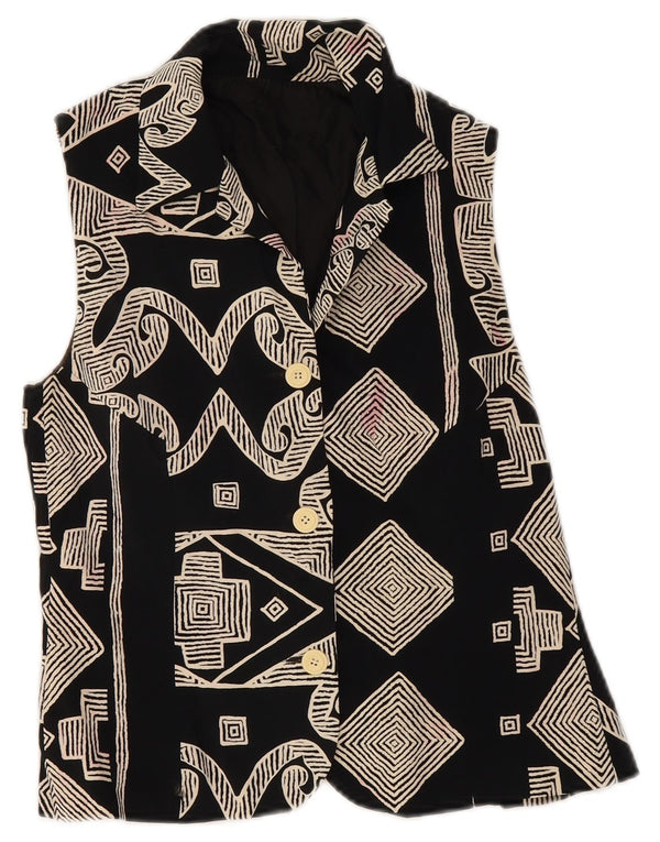 Vintage Womens Waistcoat UK 8 Small Black Geometric