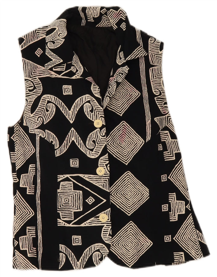 Vintage Womens Waistcoat UK 8 Small Black Geometric