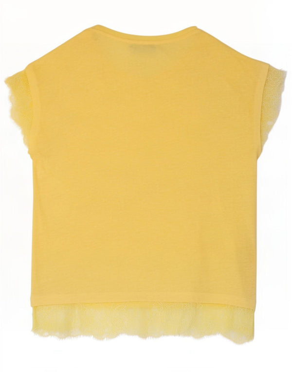 Zara Womens T-Shirt Top UK 12 Medium Yellow Floral Polyamide
