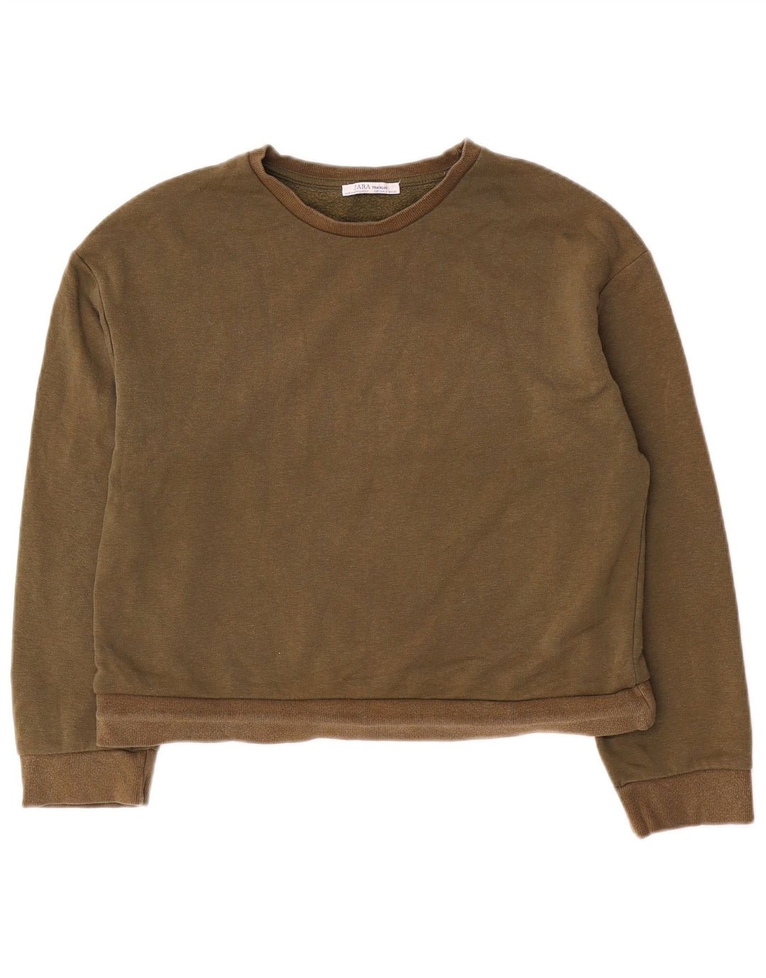 Zara Womens Oversized Sweatshirt Jumper UK 10 Small Khaki Cotton