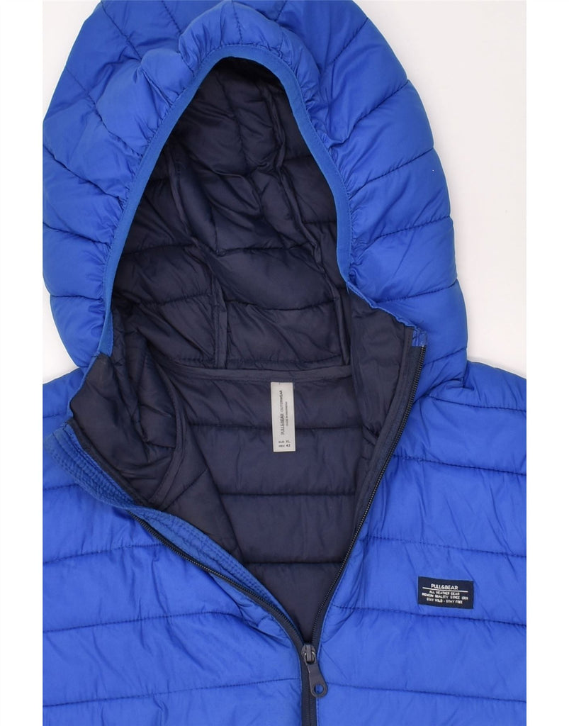 PULL & BEAR Mens Hooded Padded Jacket UK 42 XL Blue Nylon | Vintage Pull & Bear | Thrift | Second-Hand Pull & Bear | Used Clothing | Messina Hembry 