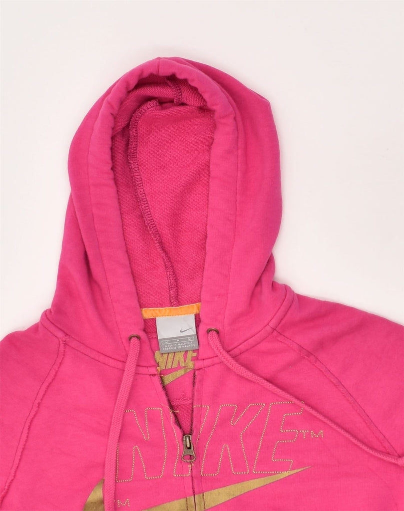 NIKE Womens Graphic Zip Hoodie Sweater UK 12 Medium Pink Cotton | Vintage Nike | Thrift | Second-Hand Nike | Used Clothing | Messina Hembry 