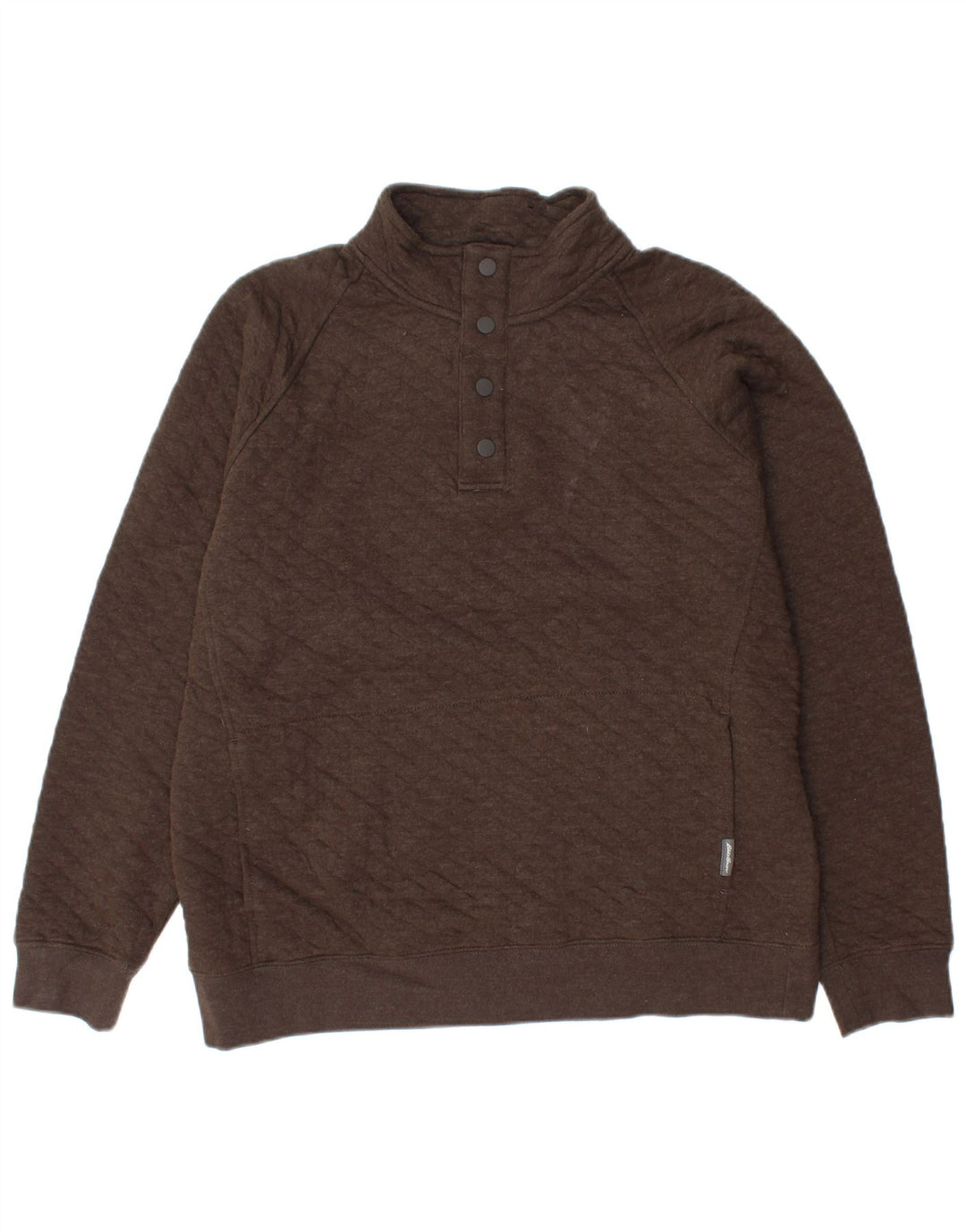 EDDIE BAUER Mens Button Neck Sweatshirt Jumper Medium Brown Cotton
