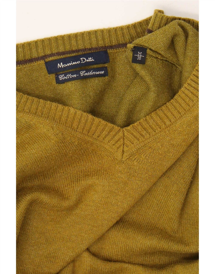 Massimo Dutti Mens V-Neck Jumper Sweater Medium Khaki Cotton