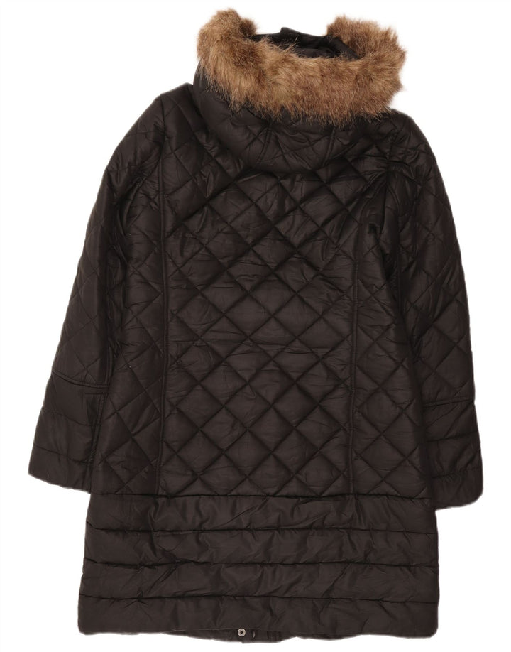 Joules Womens Hooded Quilted Overcoat UK 10 Small Black Polyester