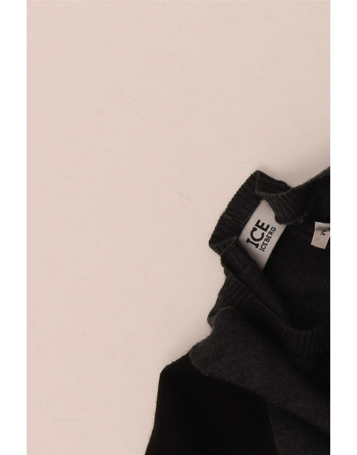 Iceberg Mens Crew Neck Jumper Sweater Medium Black Colourblock Wool