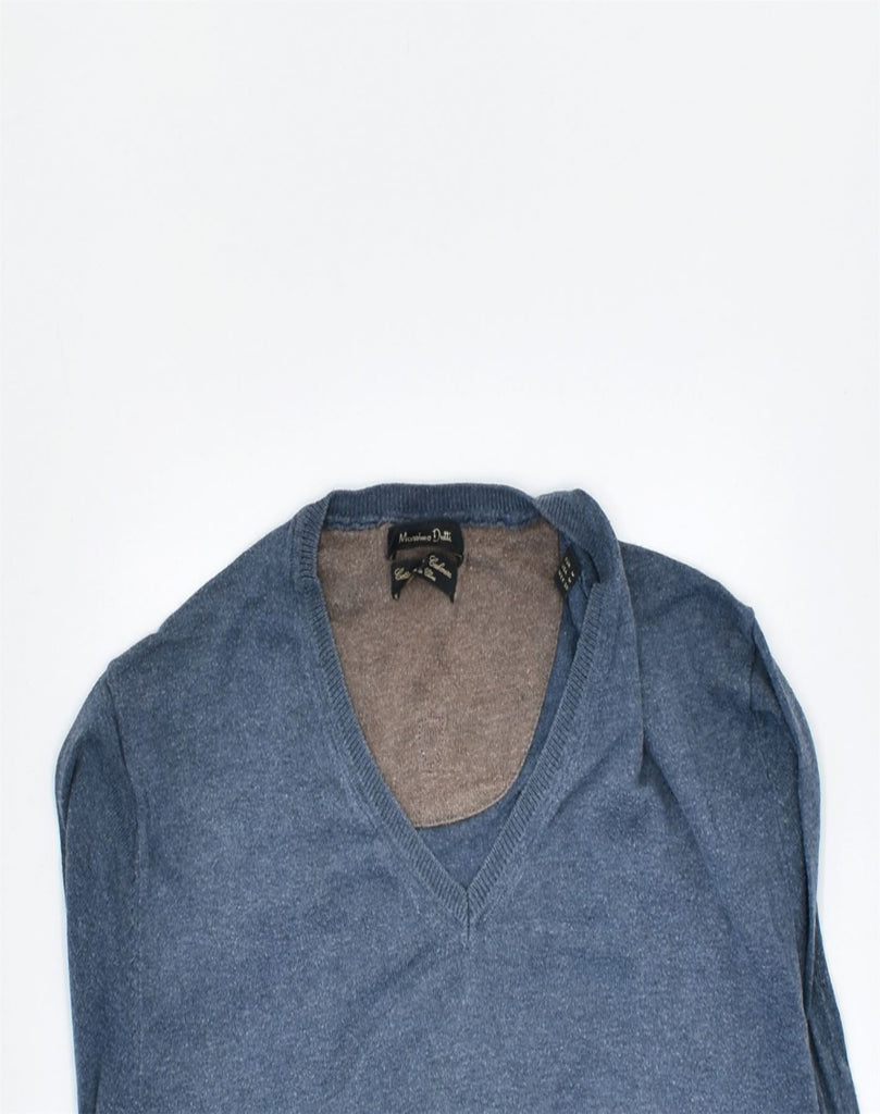 MASSIMO DUTTI Mens V-Neck Jumper Sweater Medium Blue Cotton | Vintage | Thrift | Second-Hand | Used Clothing | Messina Hembry 