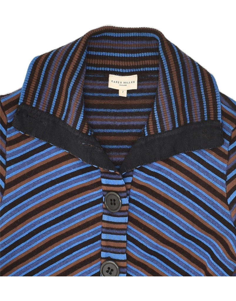 KAREN MILLEN Womens Cardigan Sweater US 2 XS Blue Striped Wool | Vintage Karen Millen | Thrift | Second-Hand Karen Millen | Used Clothing | Messina Hembry 