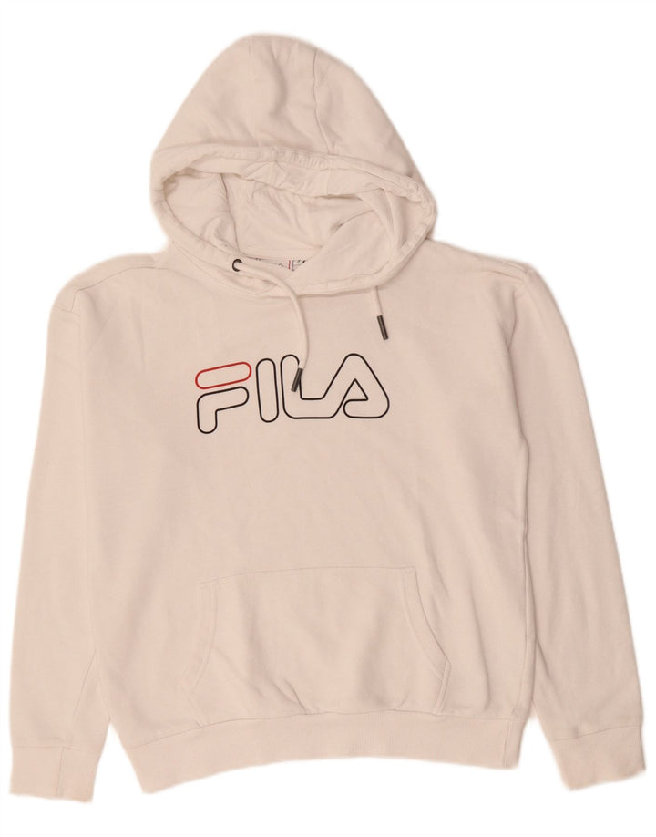 Fila Womens Graphic Oversized Hoodie Jumper UK 10 Small White Cotton