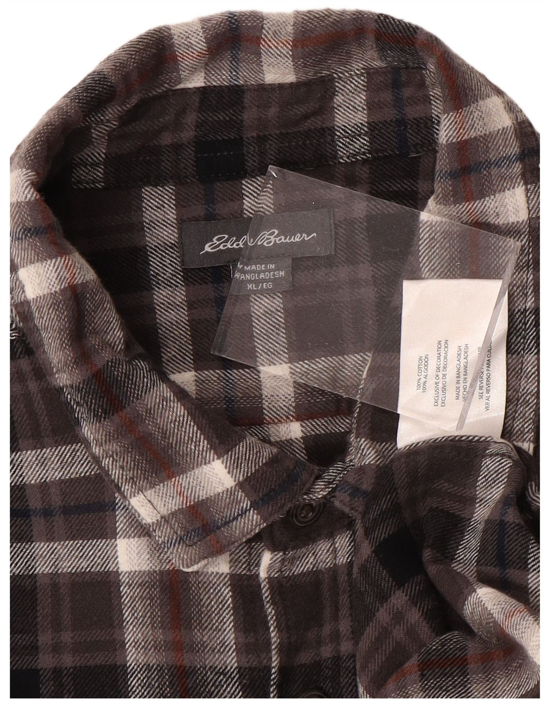 EDDIE BAUER Mens Checked  Flannel Shirt XL Brown Check Cotton