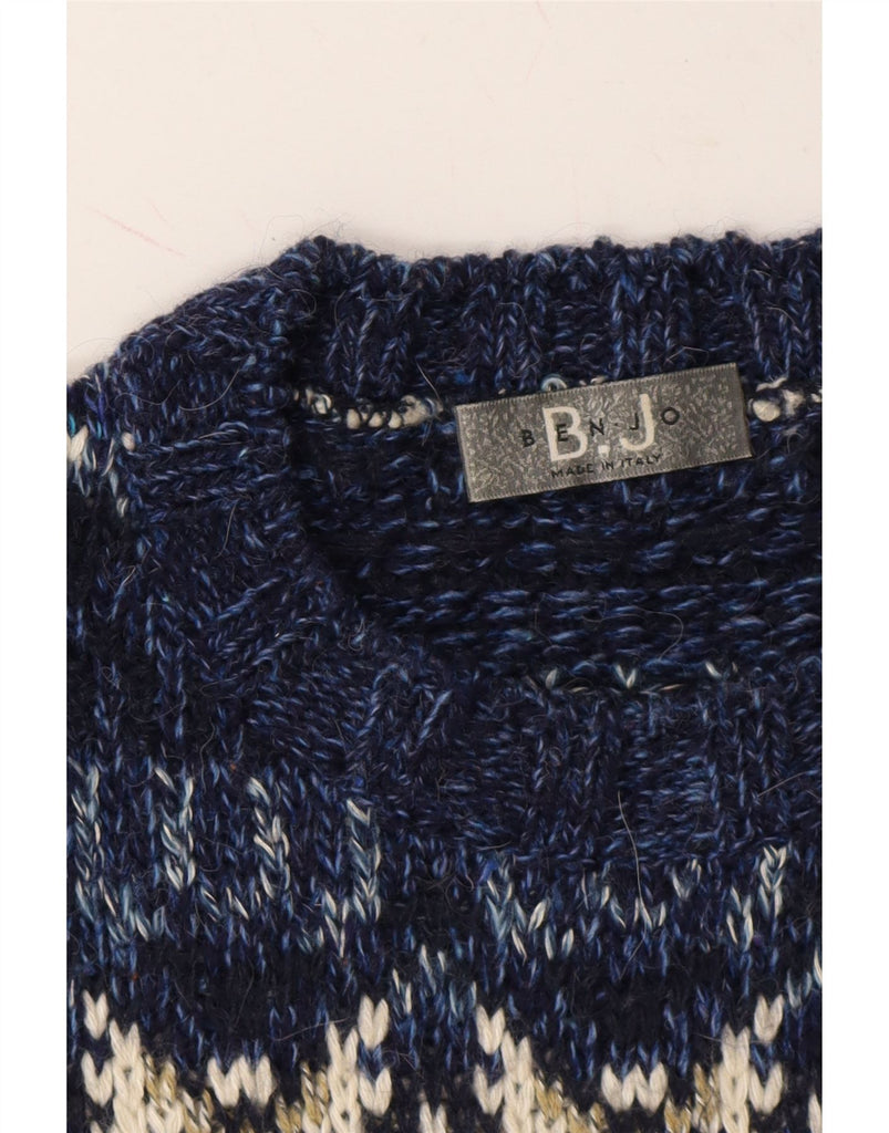 VINTAGE Womens Crew Neck Jumper Sweater UK 14 Medium Navy Blue Fair Isle Vintage Vintage and Second-Hand Vintage from Messina Hembry 