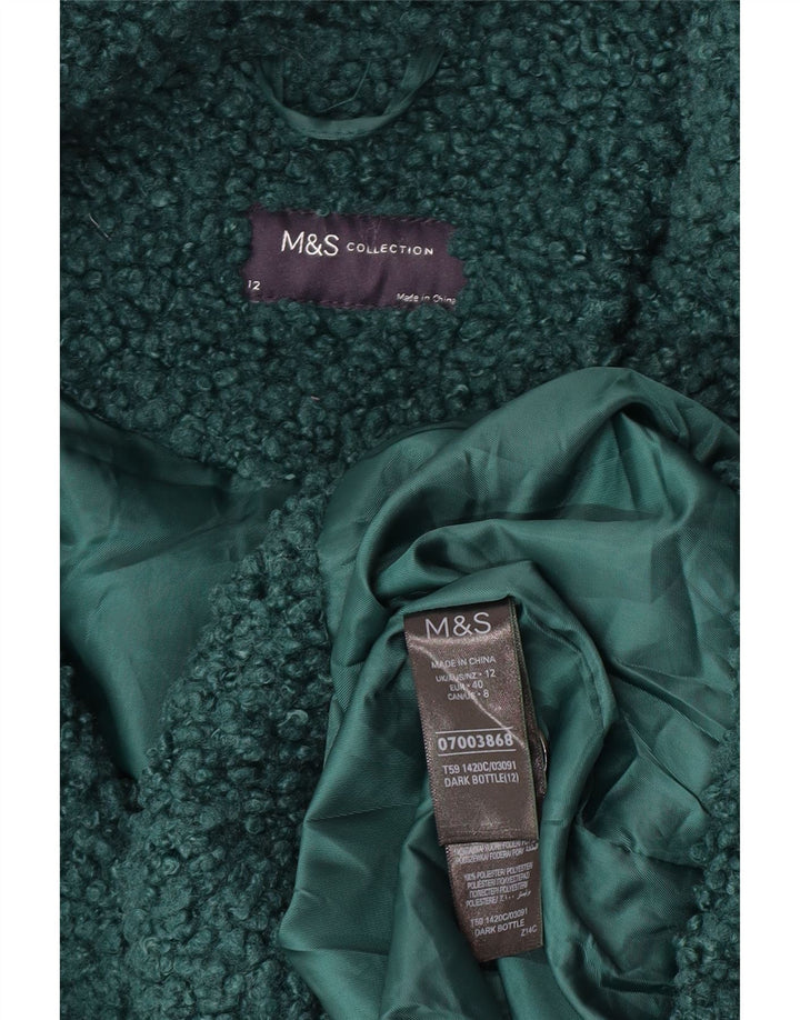 Marks & Spencer Womens Fleece Overcoat UK 12 Medium Green Polyester