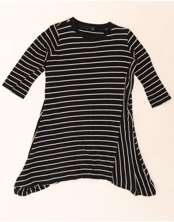 ZARA Womens 3/4 Sleeve Asymmetrical Dress UK 14 Medium Black Striped