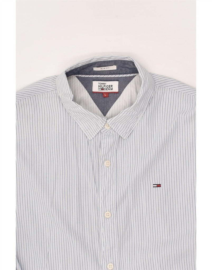 TOMMY HILFIGER Mens Slim Fit Shirt Large White Striped Cotton | Vintage Tommy Hilfiger | Thrift | Second-Hand Tommy Hilfiger | Used Clothing | Messina Hembry 