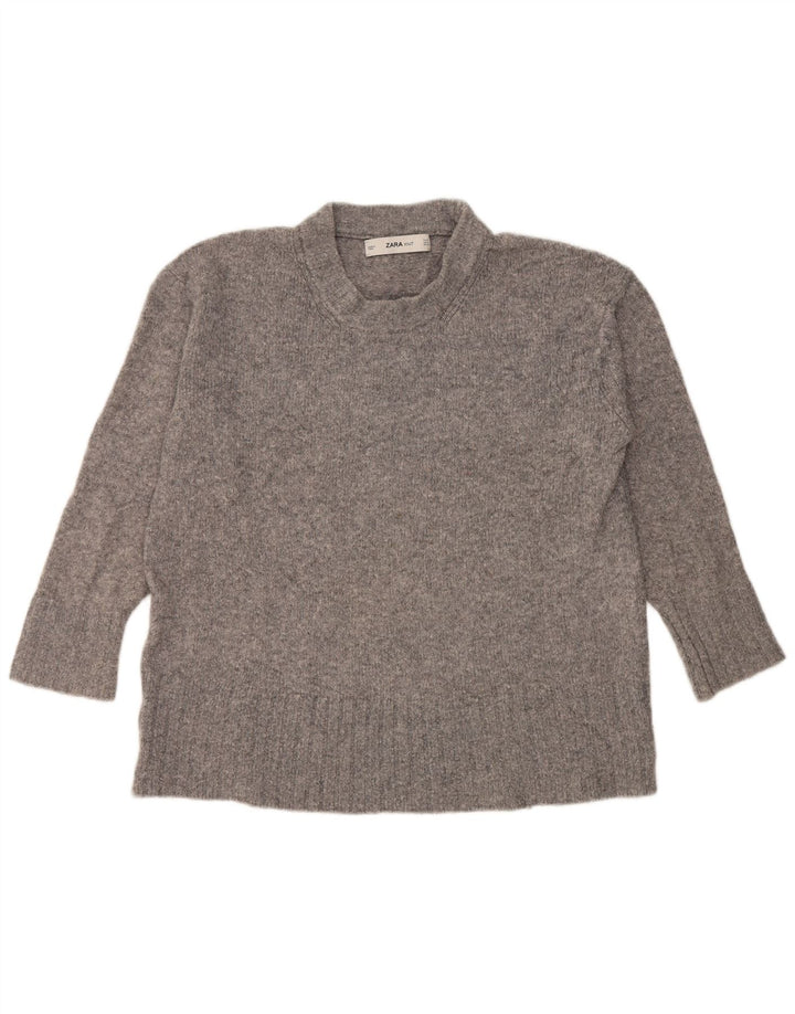 Zara Womens Oversized Turtle Neck Jumper Sweater UK 10 Small Grey Flecked