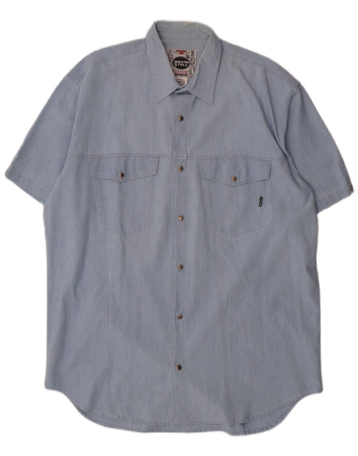 Bryn Stell Mens Short Sleeve Shirt Large Blue Cotton