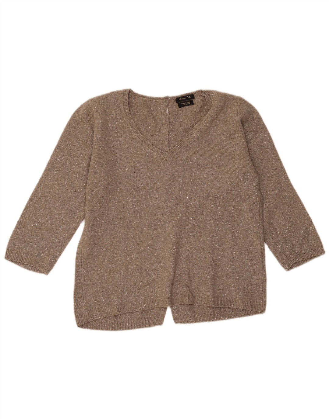 Massimo Dutti Womens 3/4 Sleeve V-Neck Jumper Sweater UK 14 Medium Brown