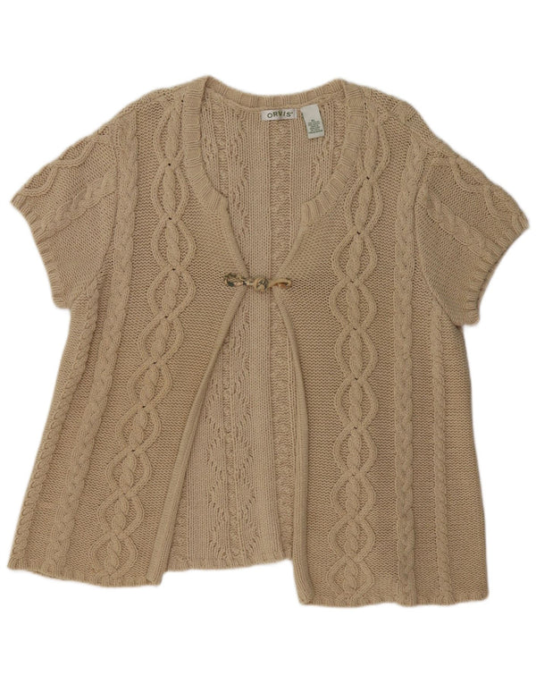 Orvis Womens Short Sleeve Cardigan Sweater UK 18 XL Beige Cotton