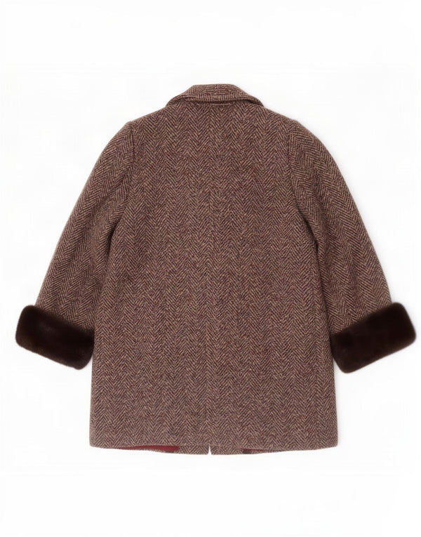 Vintage Womens Overcoat UK 12 Medium Brown Herringbone