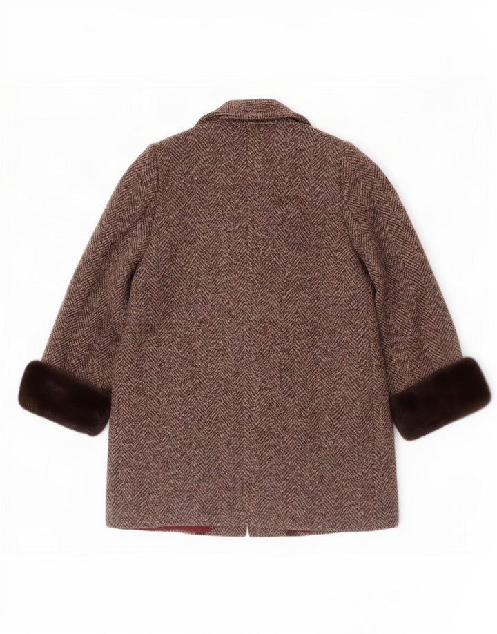 Vintage Womens Overcoat UK 12 Medium Brown Herringbone