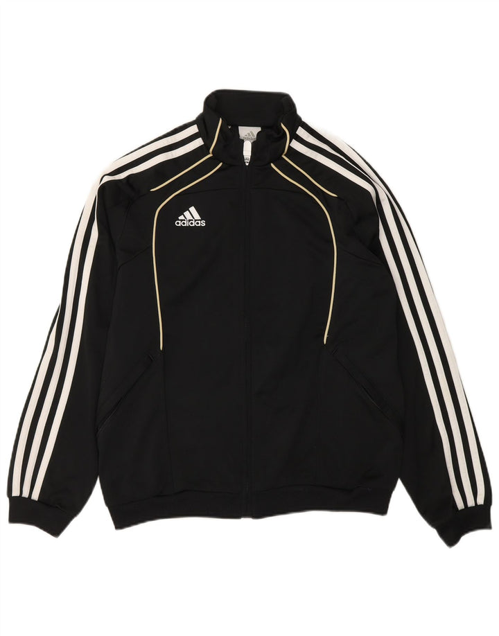 ADIDAS Boys Tracksuit Top Jacket 11-12 Years Black Polyester