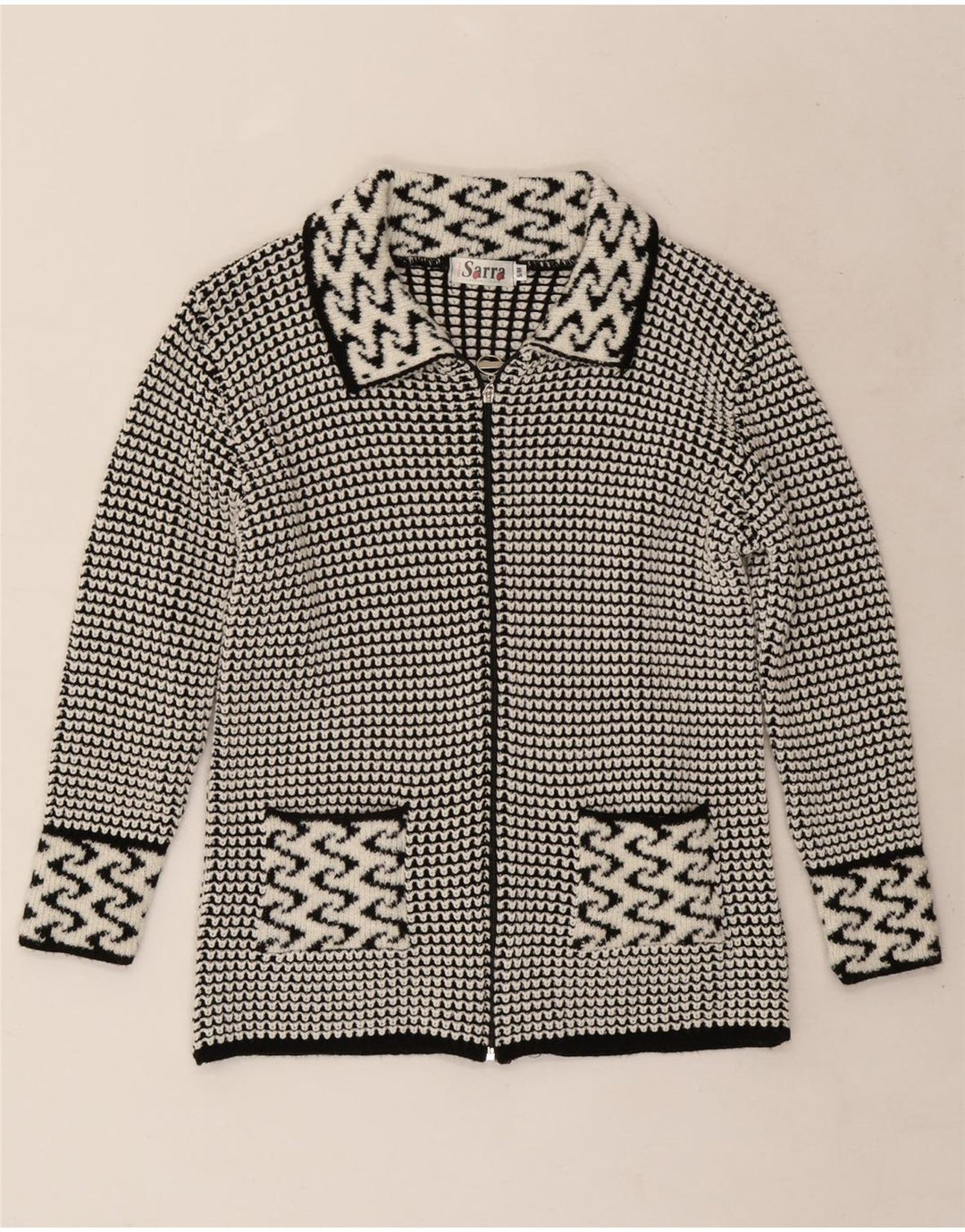 Vintage Womens Cardigan Sweater UK 14 Medium Grey Geometric