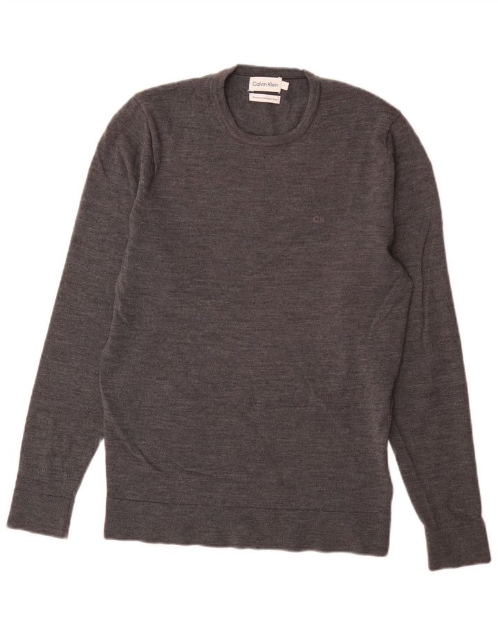 Calvin Klein Mens Crew Neck Jumper Sweater Small Grey Wool