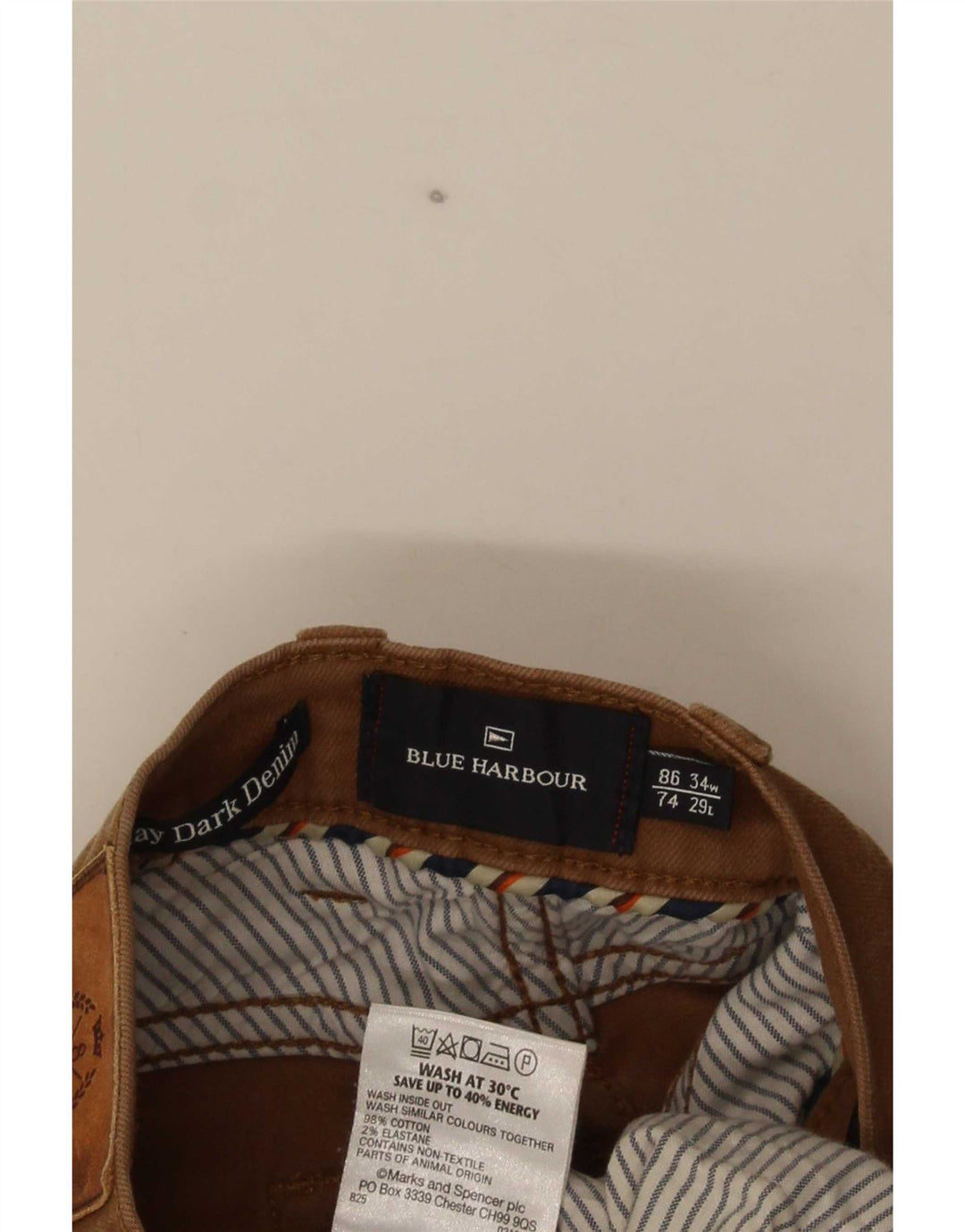Marks & Spencer Mens Blue Harbour Straight Jeans W34 L29 Brown Cotton