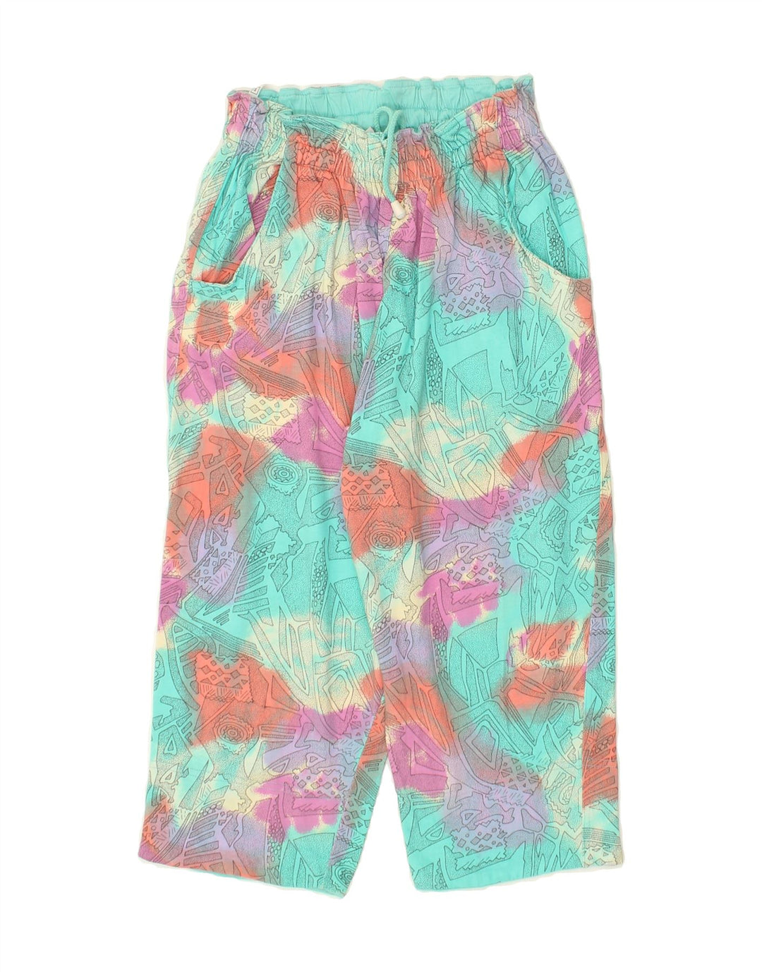RODEO Womens Abstract Pattern Tracksuit Trousers UK 10 Small Blue Cotton | Vintage Rodeo | Thrift | Second-Hand Rodeo | Used Clothing | Messina Hembry 