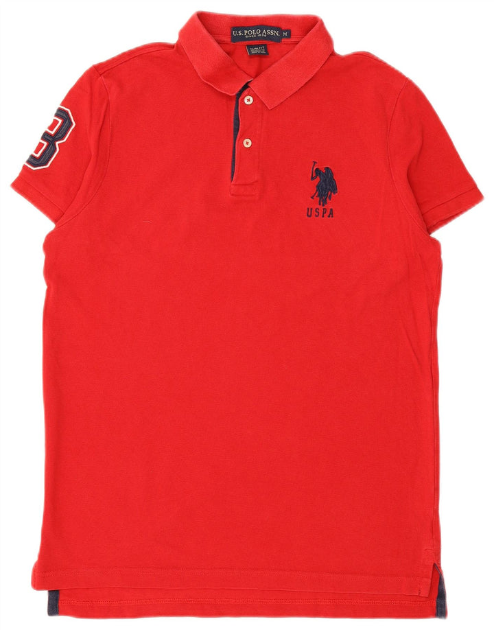 U.S. POLO ASSN. Mens Graphic Slim Fit Polo Shirt Medium Red Cotton