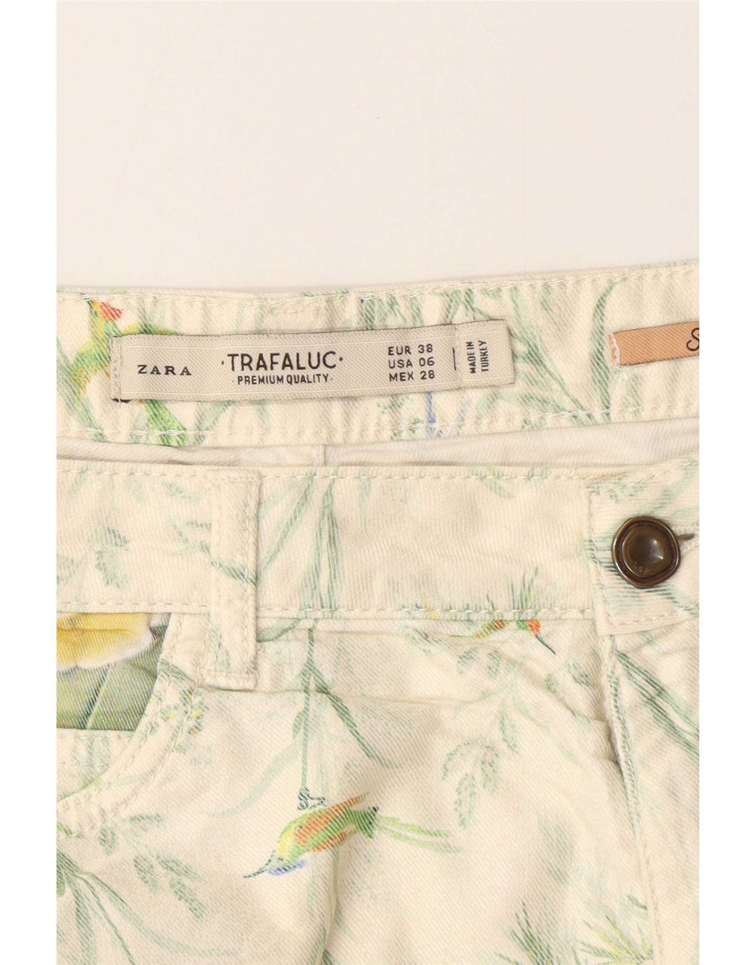 Zara Womens Hot Pants EU 38 Small W28 White Floral Cotton