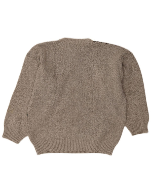 Vintage Mens Crew Neck Jumper Sweater Large Grey Geometric Wool