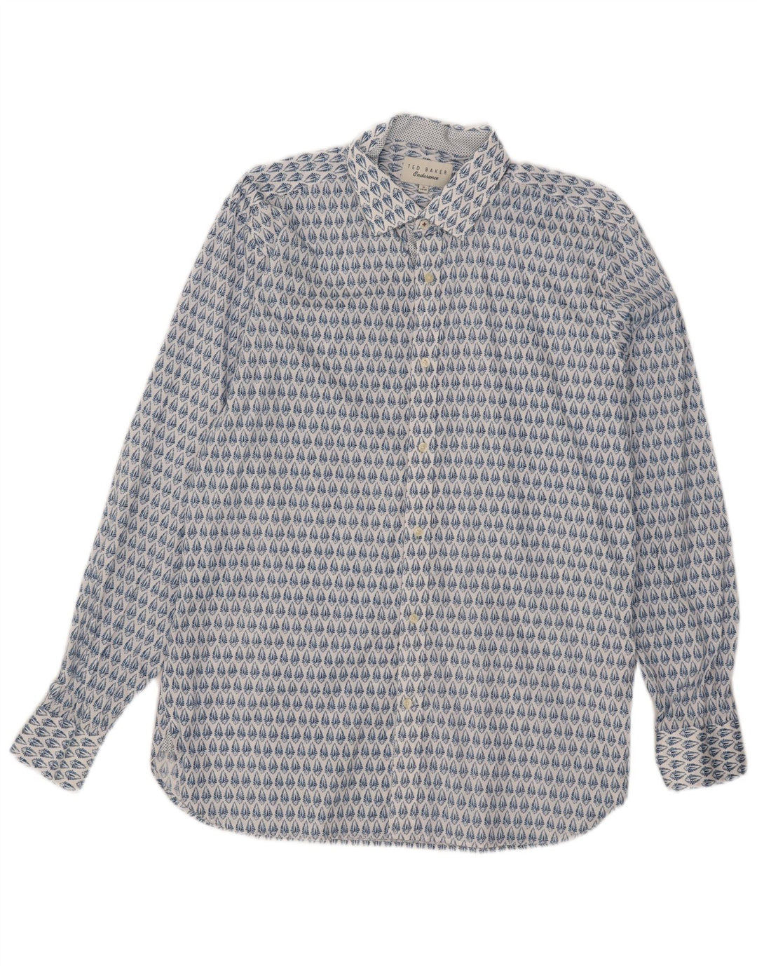 Ted Baker Mens Shirt Size 16 Large Blue Floral Cotton