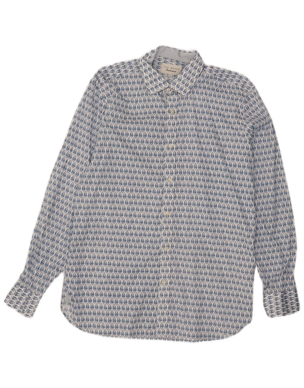 Ted Baker Mens Shirt Size 16 Large Blue Floral Cotton