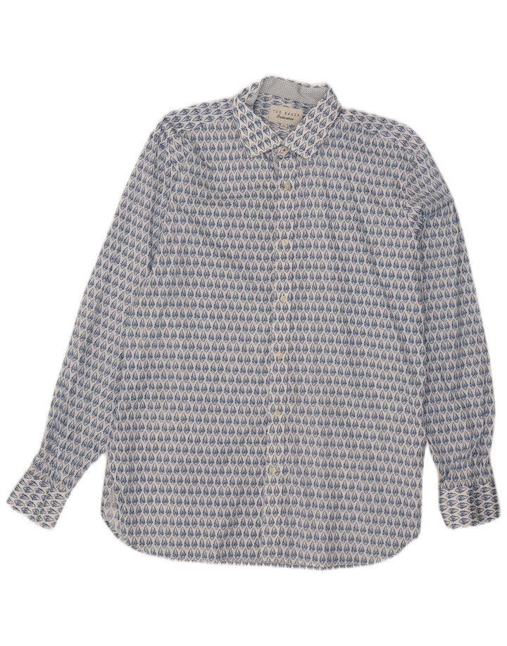 Ted Baker Mens Shirt Size 16 Large Blue Floral Cotton