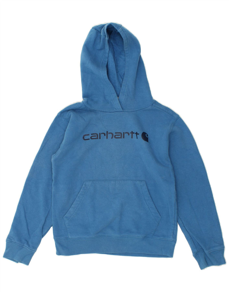 CARHARTT Boys Graphic Hoodie Jumper 10-11 Years Medium Blue Cotton | Vintage Carhartt | Thrift | Second-Hand Carhartt | Used Clothing | Messina Hembry 