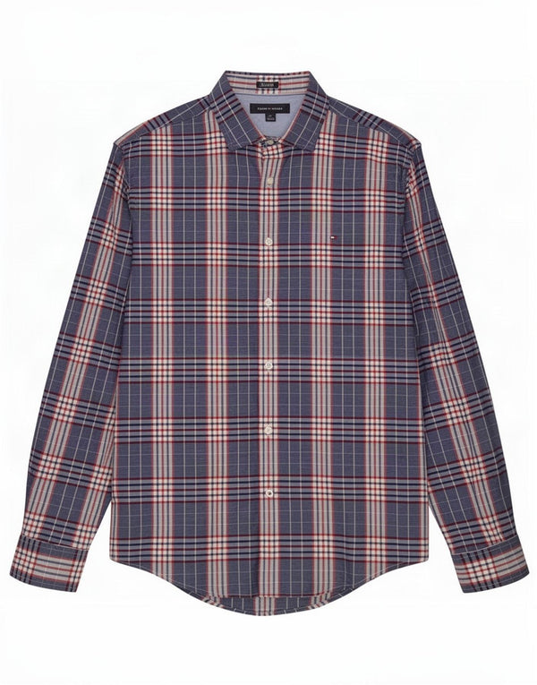 Tommy Hilfiger Mens Shirt Large Navy Blue Check Cotton