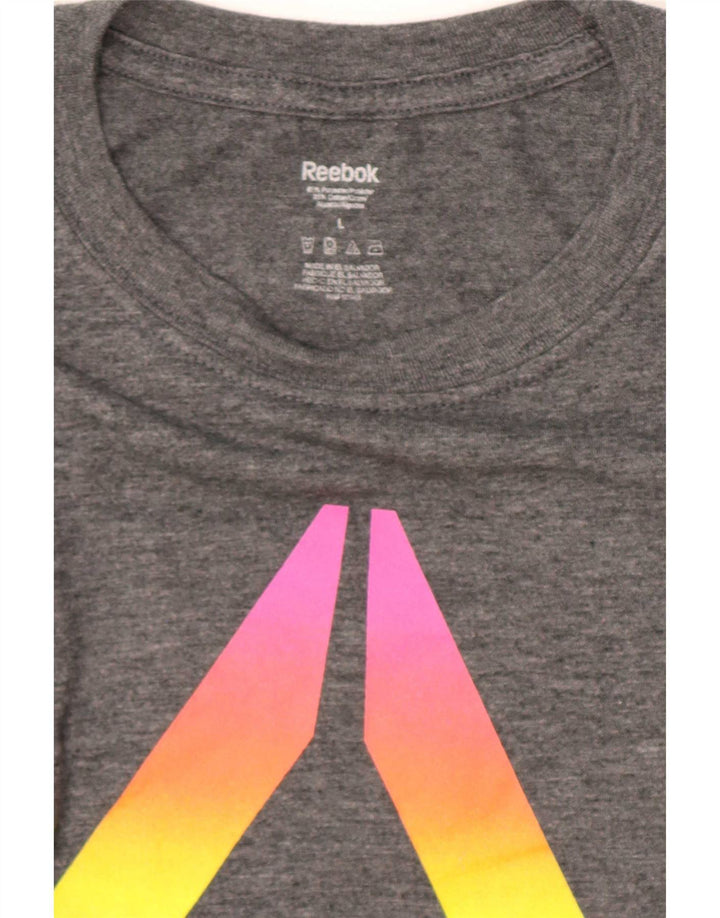 Reebok Mens Graphic T-Shirt Top Large Grey Polyester