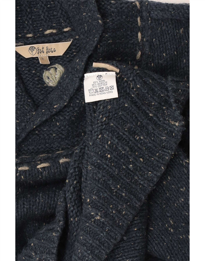 Fat Face Mens Shawl Neck Jumper Sweater Large Navy Blue Flecked Wool