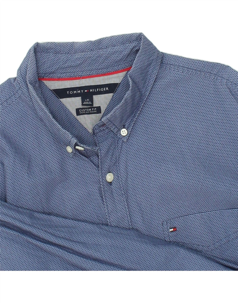 TOMMY HILFIGER Mens Custom Fit Shirt Large Blue Cotton | Vintage Tommy Hilfiger | Thrift | Second-Hand Tommy Hilfiger | Used Clothing | Messina Hembry 