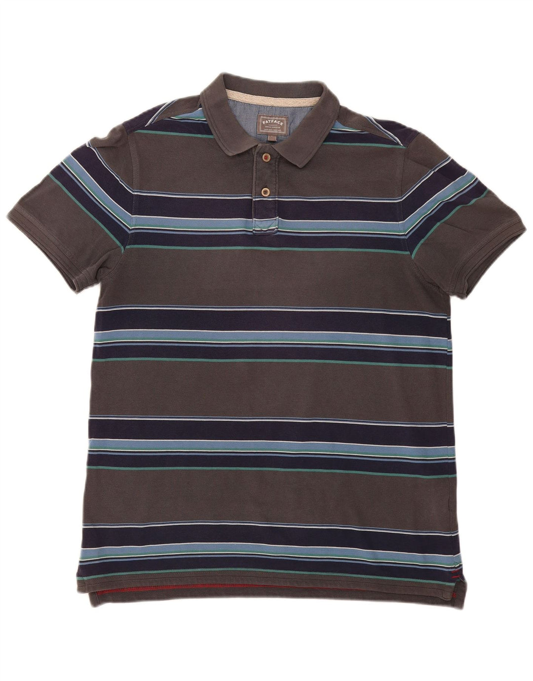 Fat Face Mens Polo Shirt Large Grey Striped Cotton