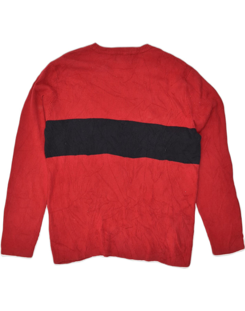 POLO RALPH LAUREN Mens Crew Neck Jumper Sweater Medium Red Colourblock | Vintage Polo Ralph Lauren | Thrift | Second-Hand Polo Ralph Lauren | Used Clothing | Messina Hembry 