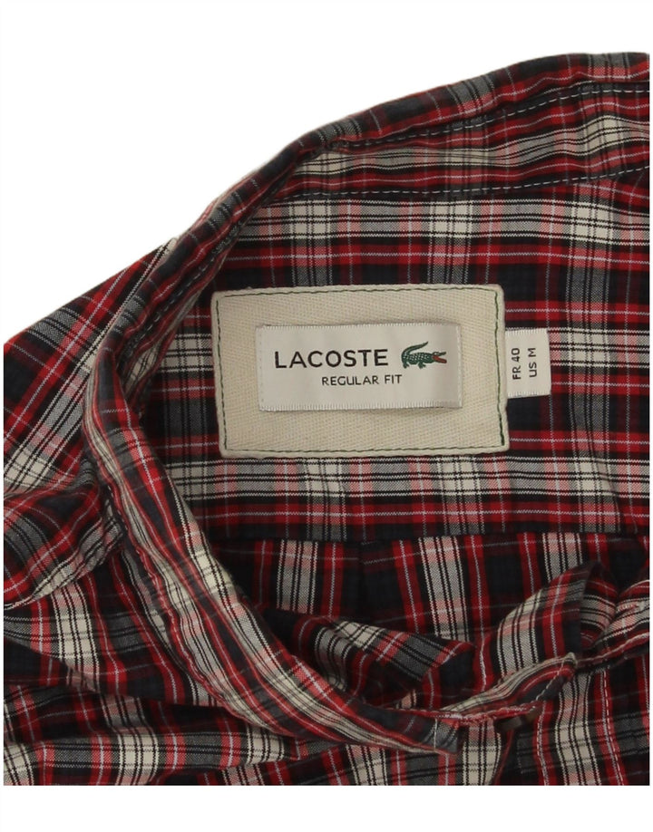 Lacoste Mens Regular Fit Flannel Shirt Size 40 Medium Red Check Cotton