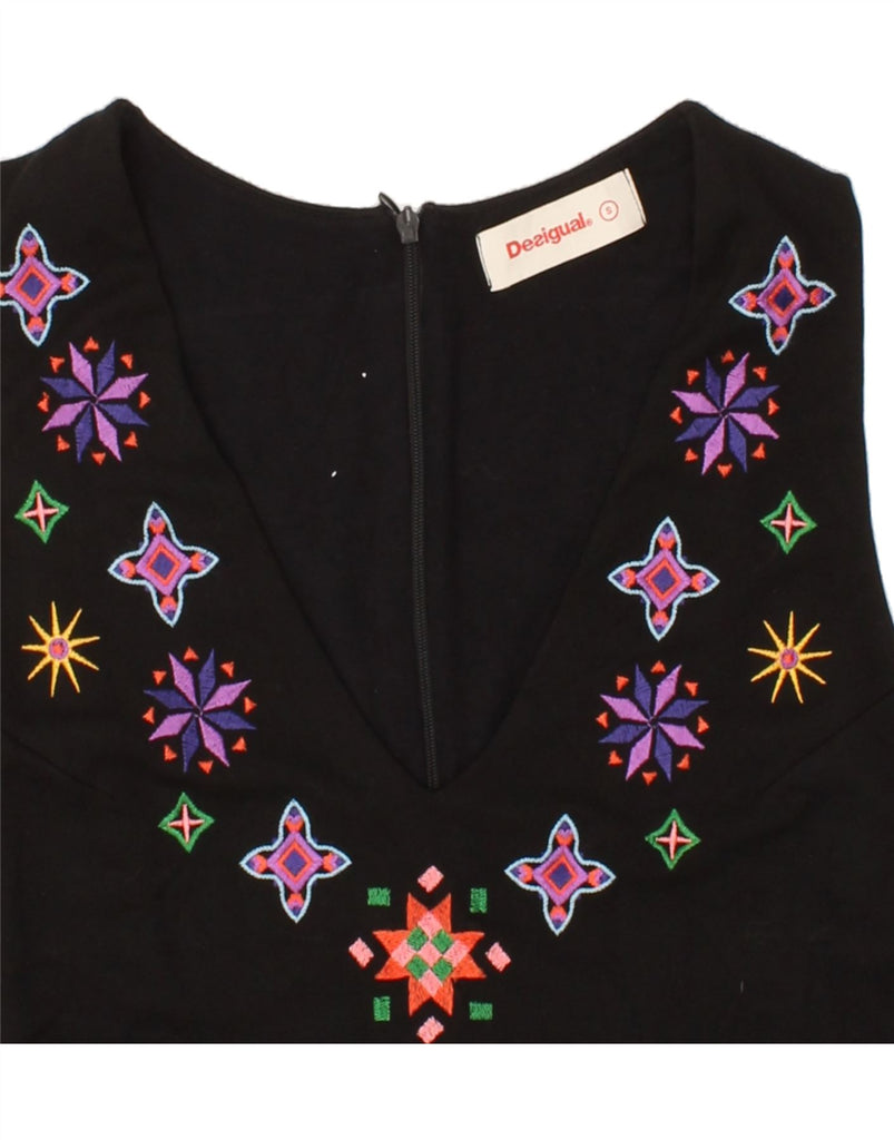 DESIGUAL Womens Sleeveless Bodycon Dress UK 8 Small Black Floral Vintage Desigual and Second-Hand Desigual from Messina Hembry 