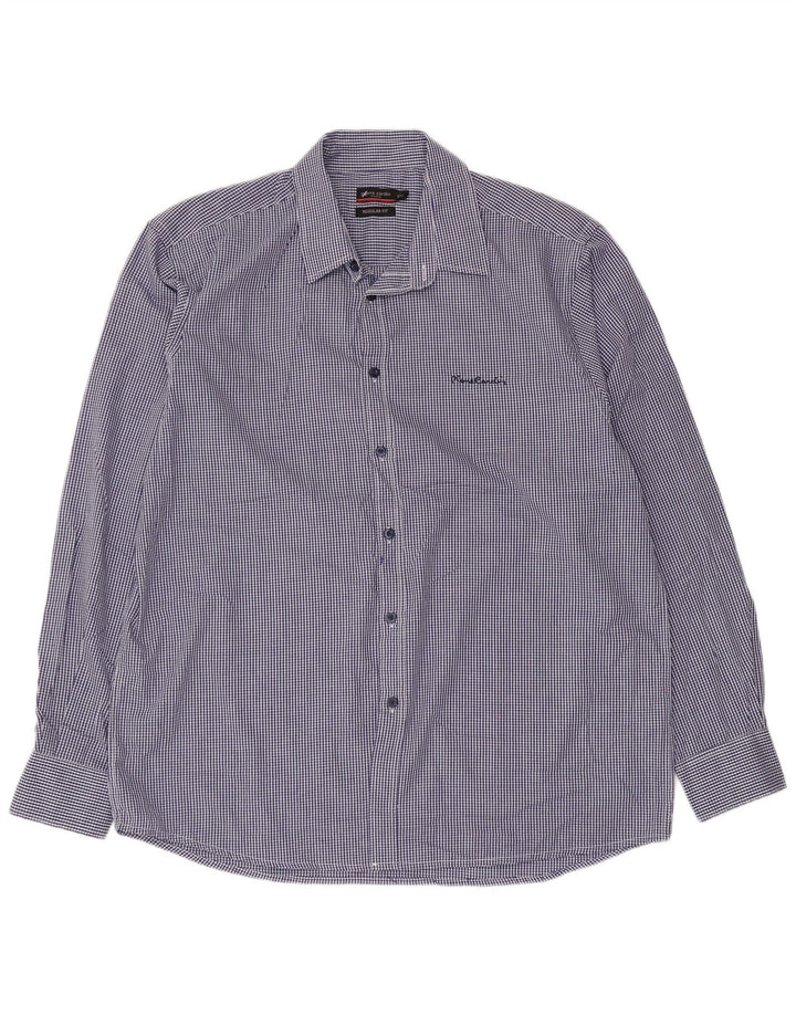 PIERRE CARDIN Mens Regular Fit Shirt 2XL Blue Gingham Polyester