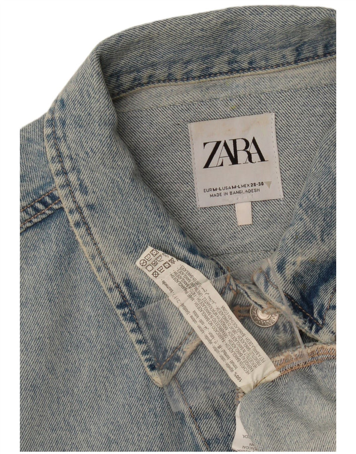 Zara Womens Distressed Oversized Denim Jacket UK 14 Medium Blue Cotton