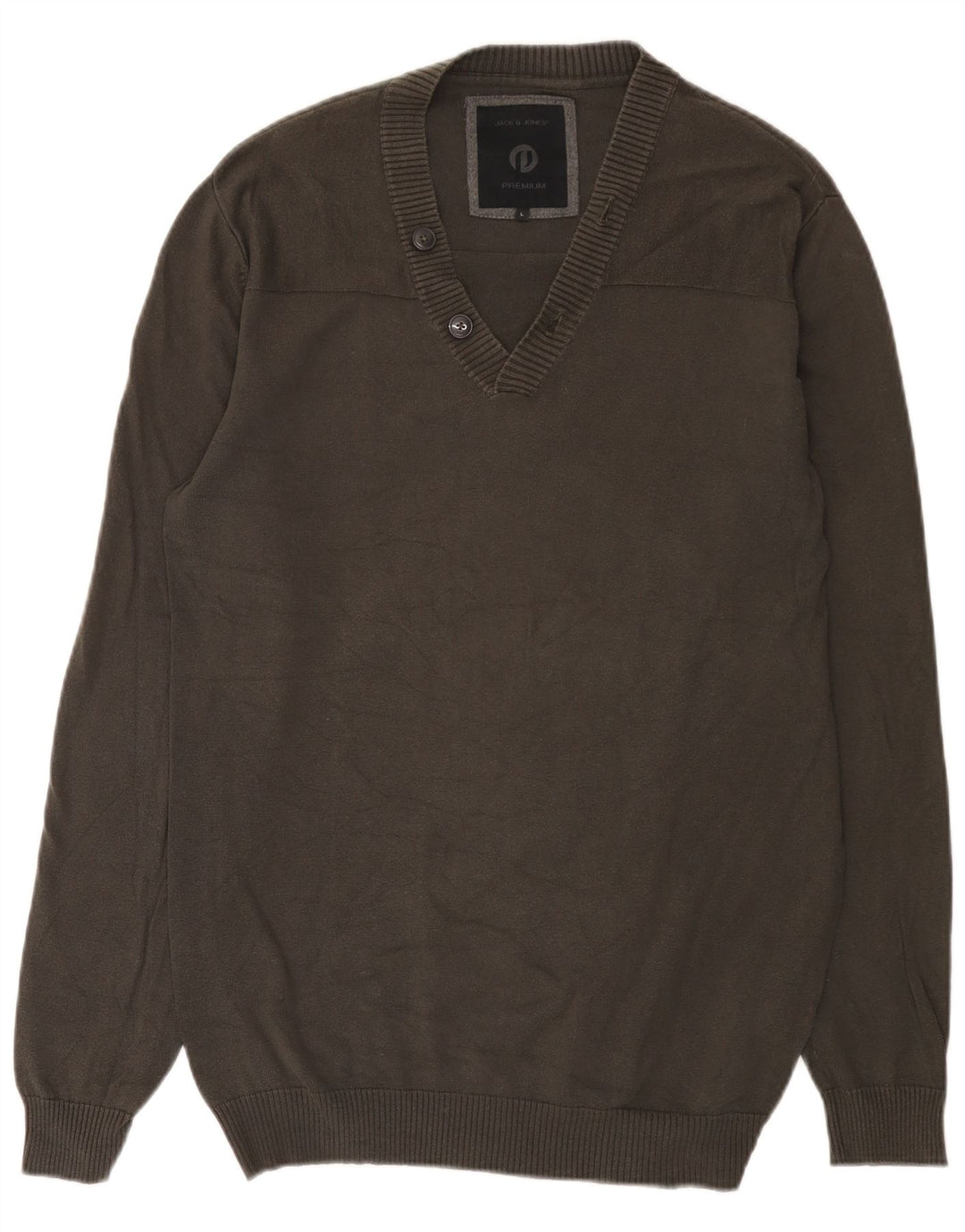 Jack & Jones Mens V-Neck Jumper Sweater Large Grey Cotton